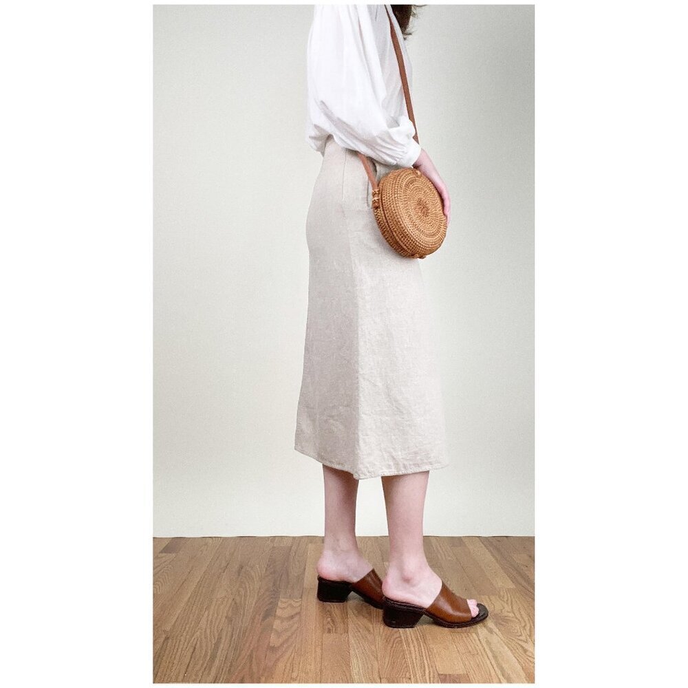 Vintage Linen Button Down Midi Skirt A-line Old Money Quiet Luxury French Girl - Picture 3 of 9